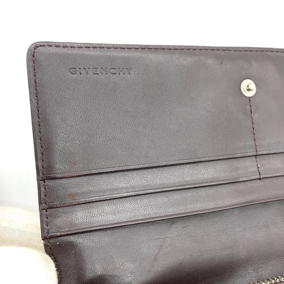 Givenchy Green Brown Fabric Leather Long Wallet - Picture 8 of 12